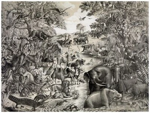 9008.Jungle full of animals in pairs.black & white.POSTER.decor Home Office art - Picture 1 of 1