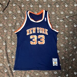 Kids NY Knicks (Patrick Ewing) #33 Vintage 80s Sand Knit NBA Jersey - Kids Large