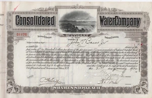 1922 Certificado de stock para la Consolidated Water Co of Utica Nueva York - Imagen 1 de 2