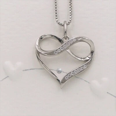 Herz Anhänger mit Unendlichkeit Symbol und Kette 45cm Sterlingsilber925 Geschenk - Bild 1 von 4