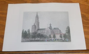 c1840 antica stampa a colori///PLACE VERTE, ANVERSA, BELGIO - Foto 1 di 1