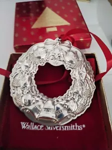 1995 Wallace Wreath with Decorations Sterling Christmas Ornament 2nd Edition - Picture 1 of 6
