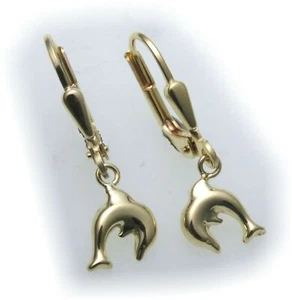 Pendientes Niños Pendientes Delfín 3D Brillo 585 Oro Amarillo Calidad - Imagen 1 de 4