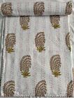 Cotton Floral Kantha Quilt Bedspread Blanket Indian Handmade Throw Hand Block