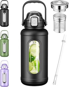 Nefeeko 50 oz Glass Water Bottles, Large Motivational Glass Water Bottle with - Picture 1 of 8