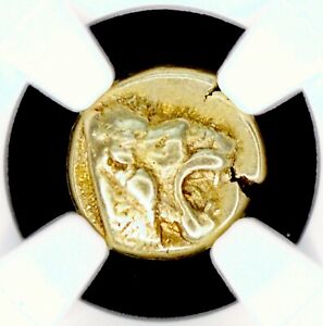 Lesbos Mytilene EL Hecte Lion Gold Hekte Electrum 521-478 BC NGC CH VF 4/5-4/5
