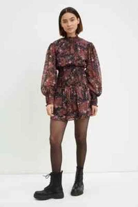Dorothy Perkins Petite Black Paisley Clipped Shirred Mini Dress 16 - Picture 1 of 4