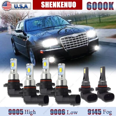 Faróis combo LED + lâmpadas de neblina para Chrysler 300 2005-2009 2010 6x 6000K - Imagem 1 de 4