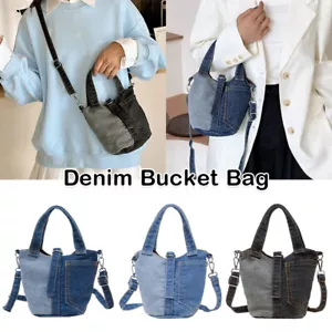 1x Denim Bucket Bag Contrast Color Washed Crossbody Bag Casual Small Bag Women - Picture 1 of 34