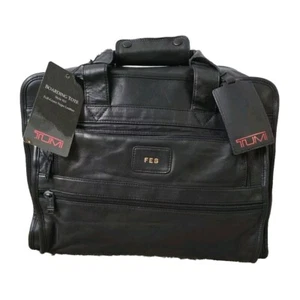 VINTAGE 1996 Tumi Genuine Leather Black Briefcase Travel Boarding Tote Bag NWT - Picture 1 of 15