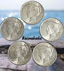 New Listing5 Au/Bu Silver Peace Dollars, 90% silver Mixed Dates Lots Of Luster Free Shippin