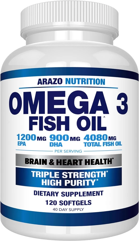 Arazo Nutrition Wild Caught Omega 3 aceite de pescado - 120 geles blandos - 4.080 mg alto EPA  Foto 1 de 4