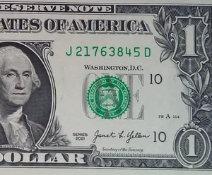 2021 Eight Digit Broken Ladder Fancy Serial Number One Dollar Bill - Bild 1 von 3