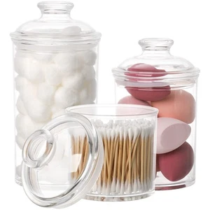 Set of 3 Acrylic Apothecary Jars, Vanity Organizer Canister with Airtight Lid... - Picture 1 of 7