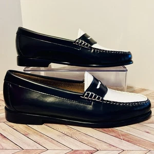 GH Bass Weejuns Whitney Penny Loafers Womens 9 M Black White Leather Preppy - Picture 1 of 8