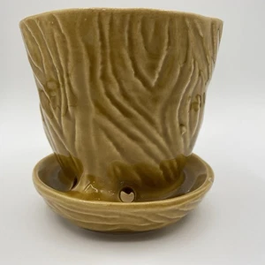 Brush McCoy 1967 Pottery Yellow Gold B-218-4 Tree Bark Flower Planter USA - Picture 1 of 12