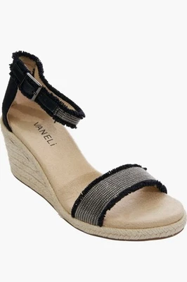 Vaneli Layry Black Canvas Wedge Sandal - Size 8.5 - NIB - MSRP $175 - Image 1 of 3