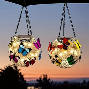 1/2 Pcs Solar-Powered Butterfly Lanterns Metal Hanging Outdoor Lights Yard Decor - Picture 1 of 8