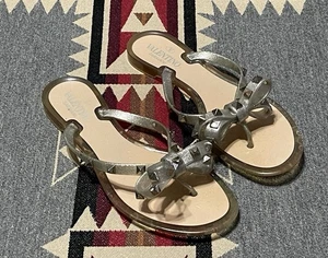 Valentino Garavani Rockstud Jelly Sandals 38 Italy Metallic Bow Thong Flip Flops - Picture 1 of 8
