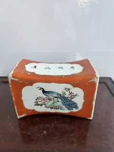 Antike chinesische handbemalte Porzellan Kissen Block Kopfstütze Pfau - Bild 1 von 12
