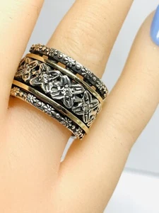 NWOT OR PAZ 925 Sterling Silver 14K Gold Crystal Spinner Ring Sz 7.75 Israel PZ - Picture 1 of 5