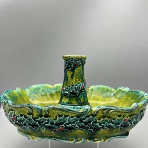 Mid Century Christmas Napcoware Holly Days Centerpiece Candle Holder Green RARE - Picture 1 of 10