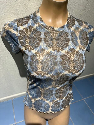 SHAMELESS Blue/Taupe Print Short Sleeve Top - Junior's Sz M - Image 1 of 4