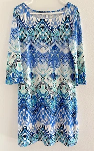 Jean Pierre Klifa Damen Etuikleid Größe L Blau Blumenmuster Aquarell - Bild 1 von 8