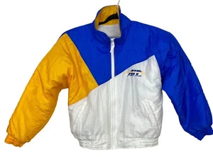 Vintage Horizon Nylon Softshell Blue Yellow White Colorbock Quilted Jacket Large - Picture 1 of 7