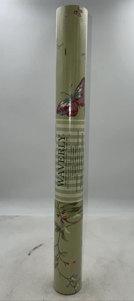 Papel tapiz Waverly doble rollo verde núcleo de cabaña mariposas florales 56,37 pies cuadrados Foto 1 de 4