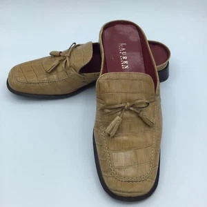 Ralph Lauren Lisette Leather Mules Flat Shoes Women's Size 8.5 M Sand Tan Beige - Picture 1 of 9