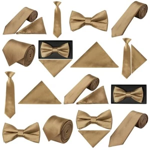 Iced Coffee Satin Wedding Tie Mens Kids Bow Ties Formal Prom Grooms Set Page Boy - Picture 1 of 42