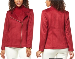 NEW IMAN Global Chic Faux Suede Moto Jacket RED PLUS SZ 3X - Picture 1 of 4