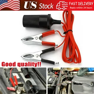 Car Battery Alligator Clamp Cable Clip Cigarette Lighter Adapter Socket 12V US - Picture 1 of 7