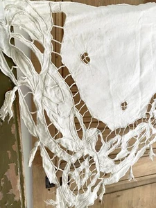 Antiker französischer KAMINMANTELBEZUG Vorhang bestickt LEINEN Bommeln um 1920 - Bild 1 von 12