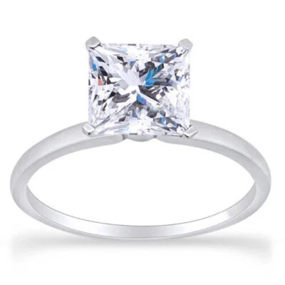 Anel de noivado solitário de diamante corte princesa 1,5 quilates ouro branco 14k cultivado em laboratório - Imagem 1 de 4