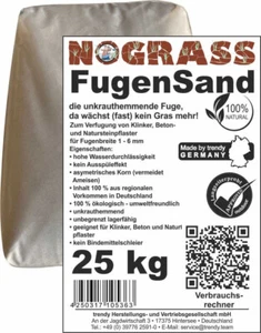 trendystone NOGRASS FugenSand 25 kg für Fugenbreiten 1 - 6 mm | granit-grau - Bild 1 von 2
