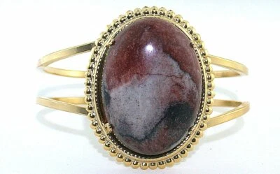 Brazalete chapado en oro 40x30 cuarzo jaspe multicolor cabina carga resorte 7 1/2" Foto 1 de 2