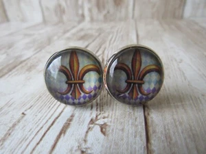 Fleur De Lis Cufflinks French Crown Cuff Links Lily Wedding CL26 - Picture 1 of 2