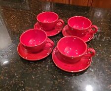 SET OF 4 Mamma Ro Pottery 18 oz Red Signed Coffee/Latte/Soup Mugs and Saucers