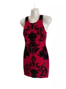 cocktail dress flocked red body con mini Sheath Dress do + Be McQueen medium - Picture 1 of 12