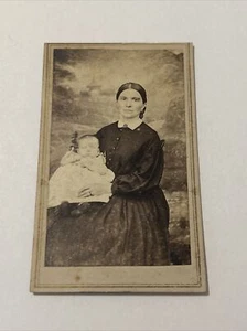 Antique Photo Mother with Ring Holding Baby 4 x 2.5 Inches Paper Ephemera - Picture 1 of 16