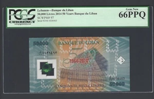 Lebanon 50000 Lira 2014 Polymer P97 Uncirculated Graded 66 - Picture 1 of 2