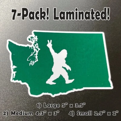 Paquete de 7 pegatinas laminadas de alta calidad Sasquatch también conocidas como Bigfoot o Yeti Washington Foto 1 de 4