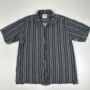 Katin Gray Stripe Linen Cotton Camp Shirt Short Sleeve Loop Collar Mens XL - Picture 1 of 8