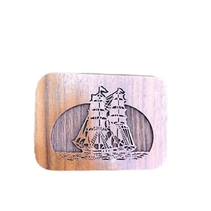 Lasercraft Vintage Laser Engraved Wood Ship With Sails Belt Buckle - Bild 1 von 3