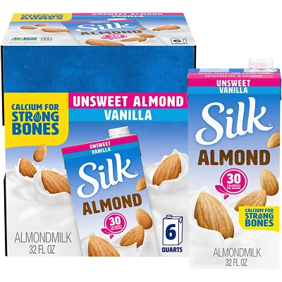 Silk Almond Milk, Unsweetened Vanilla, 32 Fluid Ounce Pack of 6, Vanilla Almond - Image 1 of 4