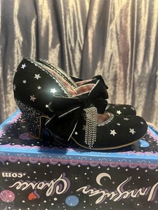 Irregular Choice Size 5 “Robin” Black Suede And Mirror Stars With Glitter Heels - Picture 1 of 20