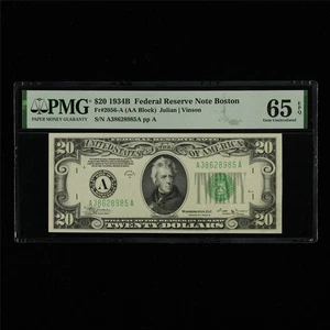1934B Federal Reserve Note Boston 20 Dollars Fr#2056-A PMG 65 EPQ Gem UNC - Picture 1 of 4