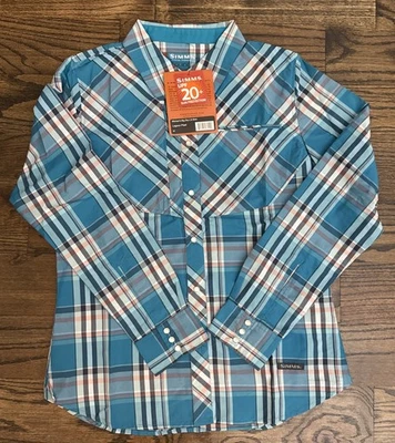 Simms Fishing Women’s Big Sky LS Shirt Med Lagoon Pearl Snap 50UPF NEW - SALE! - Image 1 of 4
